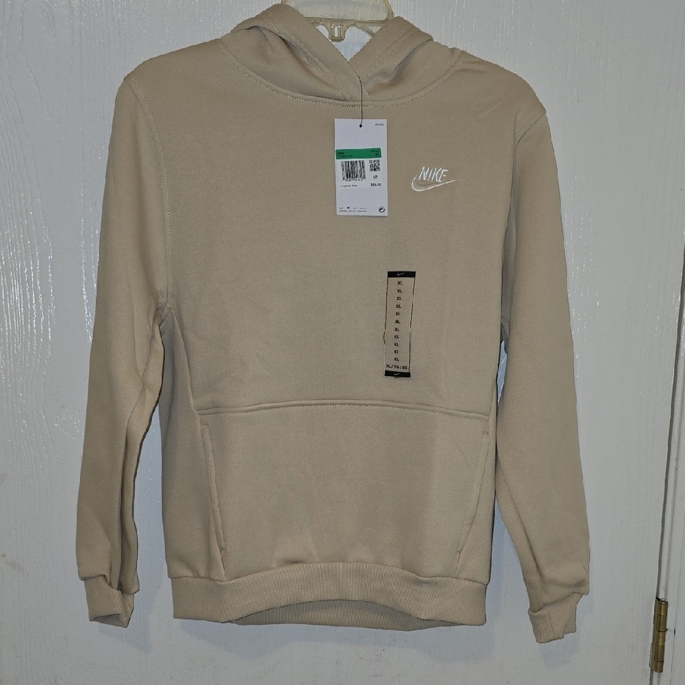 Nike Kids Beige Pullover Hoodie with White Swoosh XL
